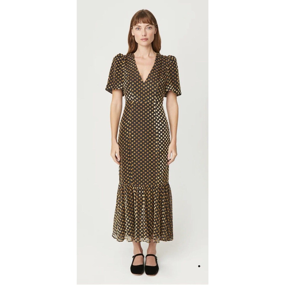 Rhode Anton Dress Black Gold Polka Dot Size 6